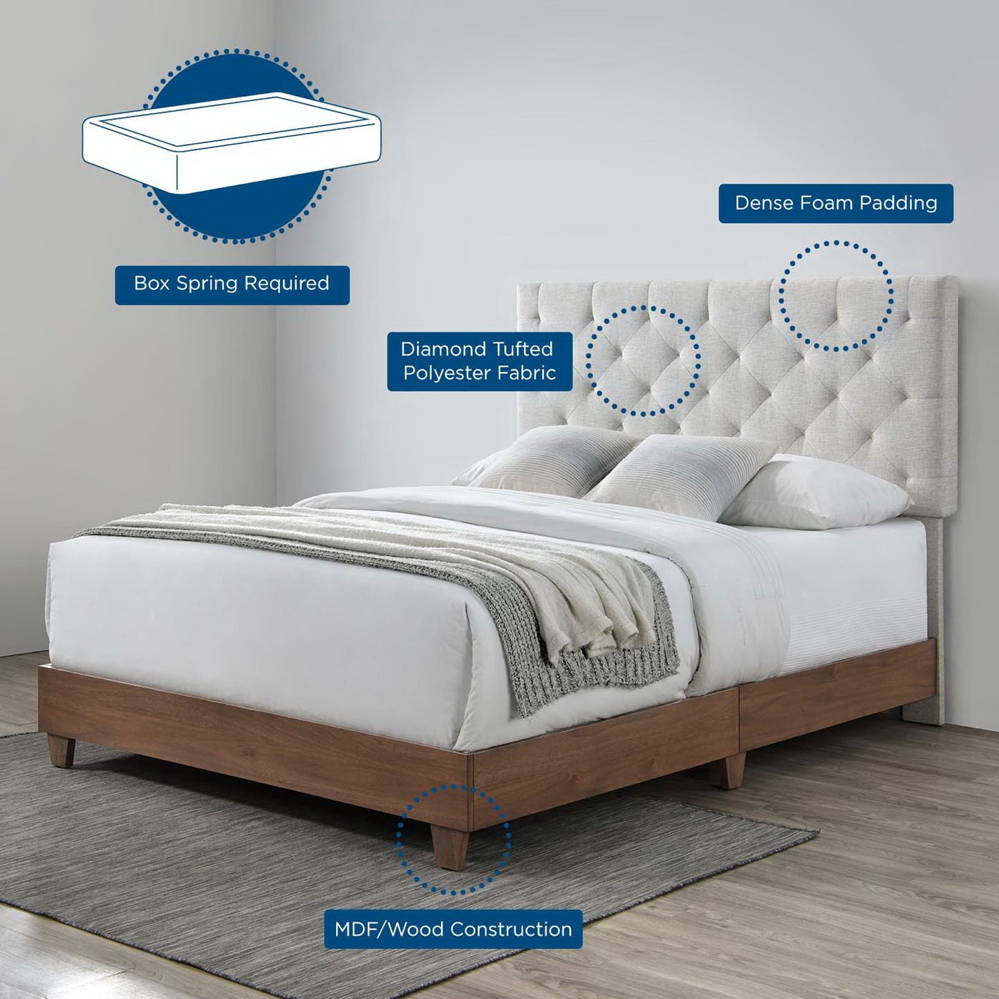 Modway Outlet Rhiannon Diamond Tufted Upholstered Fabric Queen Bed by Modway  Bedroom Furniture Walnut Beige - MOD-6146-WAL-BEI