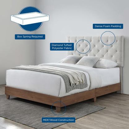 Modway Outlet Rhiannon Diamond Tufted Upholstered Fabric Queen Bed by Modway  Bedroom Furniture Walnut Beige - MOD-6146-WAL-BEI