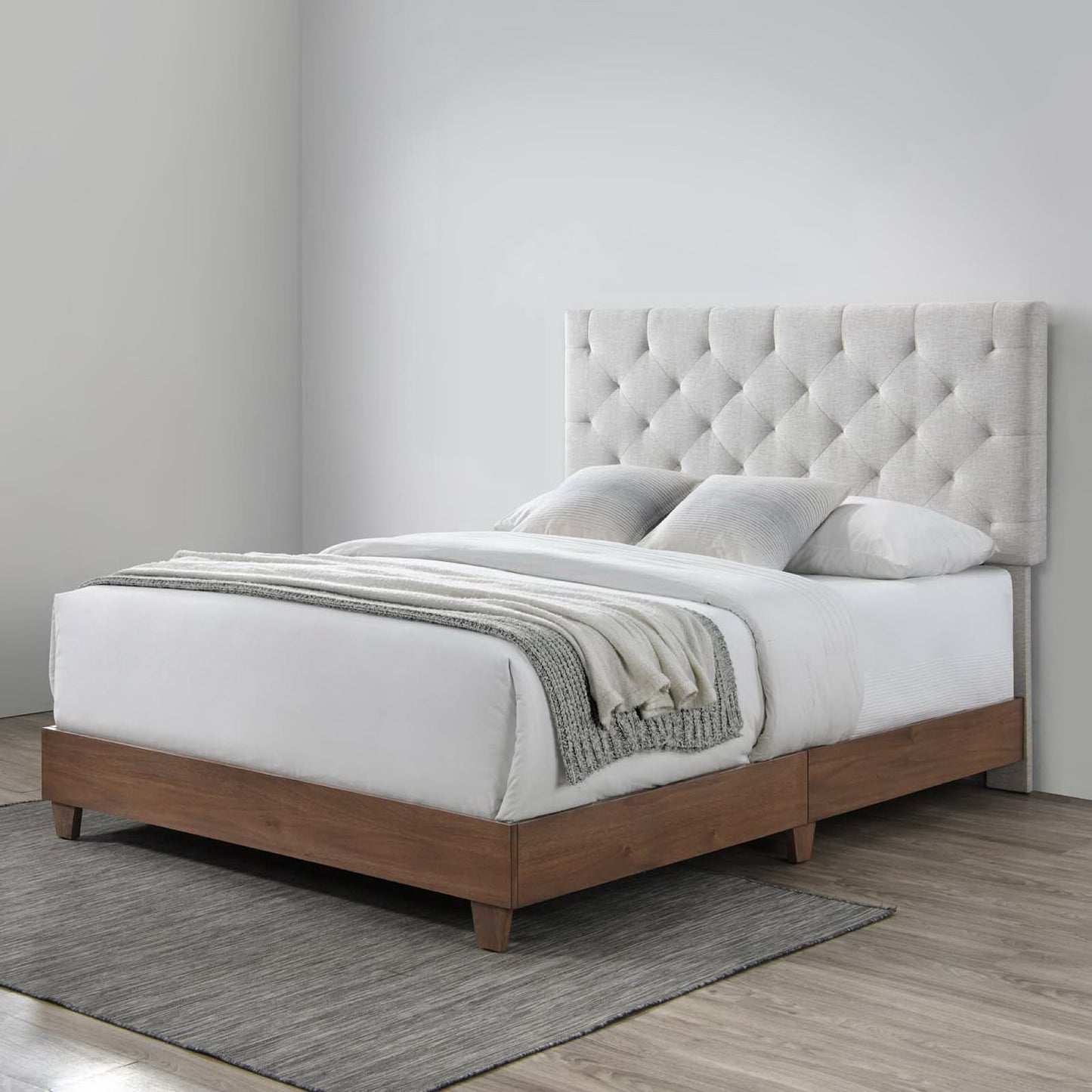 Modway Outlet Rhiannon Diamond Tufted Upholstered Fabric Queen Bed by Modway  Bedroom Furniture Walnut Beige - MOD-6146-WAL-BEI