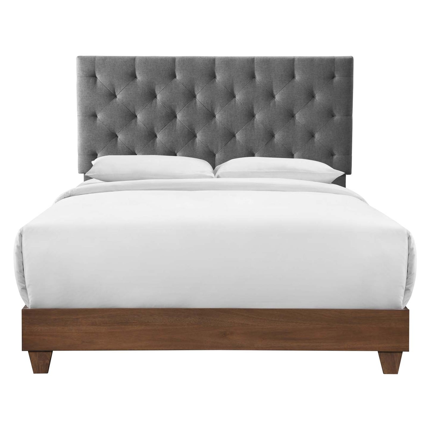 Modway Outlet Rhiannon Diamond Tufted Upholstered Fabric Queen Bed by Modway  Bedroom Furniture Walnut Gray - MOD-6146-WAL-GRY