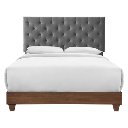Modway Outlet Rhiannon Diamond Tufted Upholstered Fabric Queen Bed by Modway  Bedroom Furniture Walnut Gray - MOD-6146-WAL-GRY