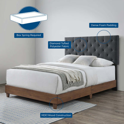 Modway Outlet Rhiannon Diamond Tufted Upholstered Fabric Queen Bed by Modway  Bedroom Furniture Walnut Gray - MOD-6146-WAL-GRY