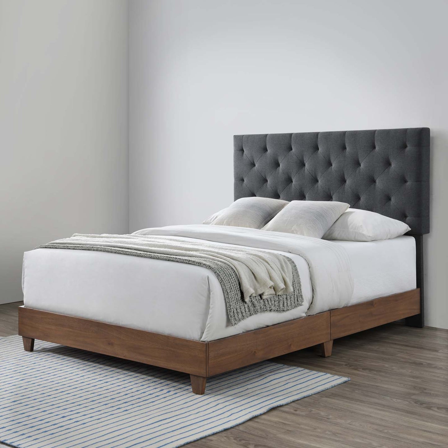 Modway Outlet Rhiannon Diamond Tufted Upholstered Fabric Queen Bed by Modway  Bedroom Furniture Walnut Gray - MOD-6146-WAL-GRY
