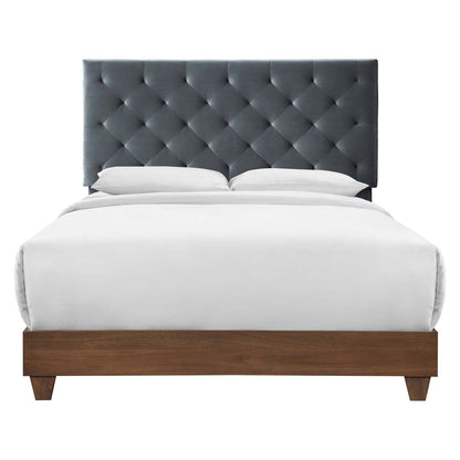 Modway Outlet Rhiannon Diamond Tufted Upholstered Performance Velvet Queen Bed by Modway  Bedroom Furniture Walnut Charcoal - MOD-6147-WAL-CHA