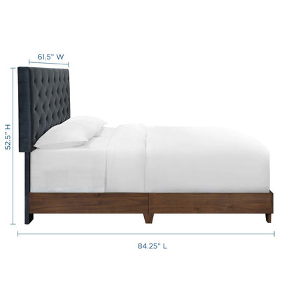 Modway Outlet Rhiannon Diamond Tufted Upholstered Performance Velvet Queen Bed by Modway  Bedroom Furniture Walnut Charcoal - MOD-6147-WAL-CHA