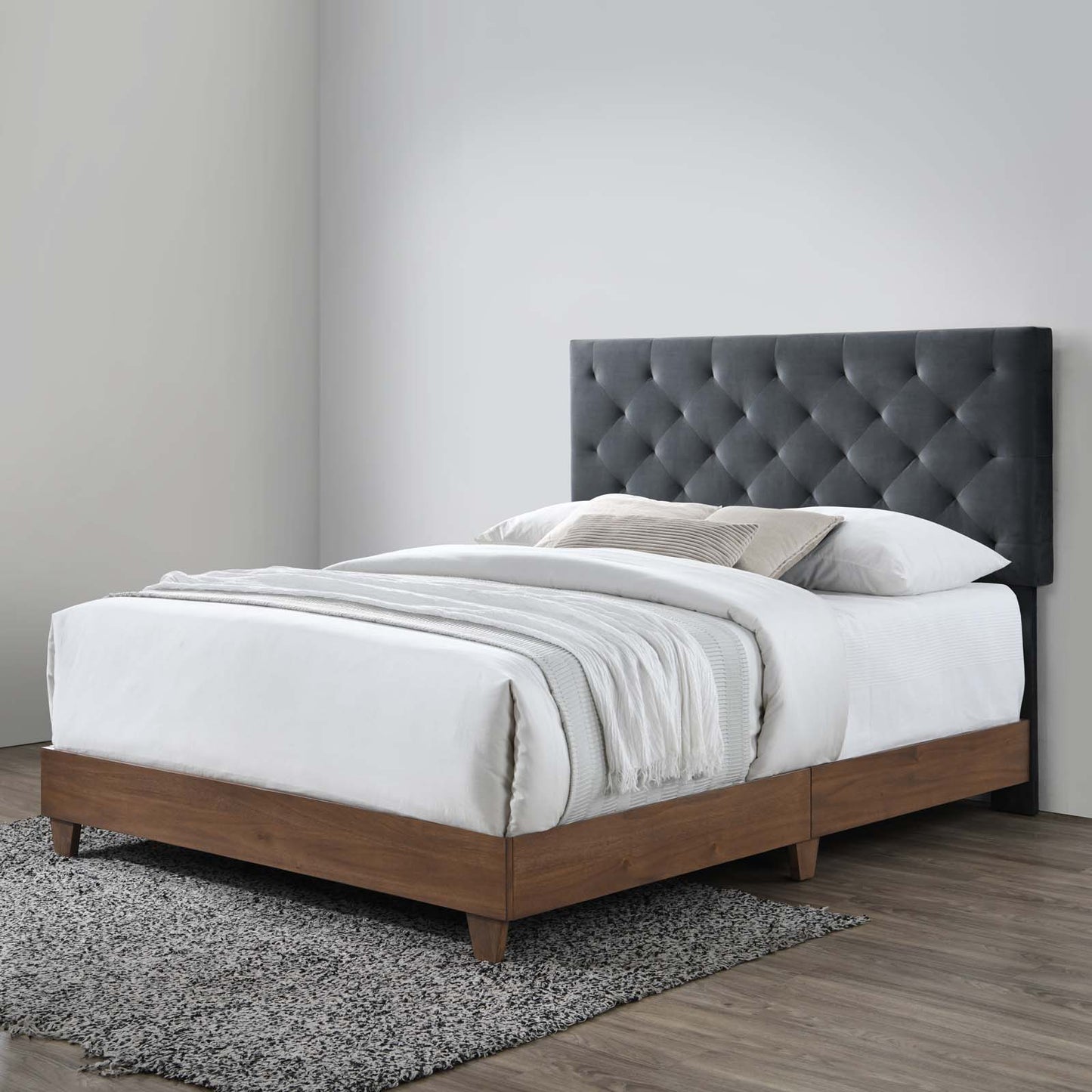 Modway Outlet Rhiannon Diamond Tufted Upholstered Performance Velvet Queen Bed by Modway  Bedroom Furniture Walnut Charcoal - MOD-6147-WAL-CHA