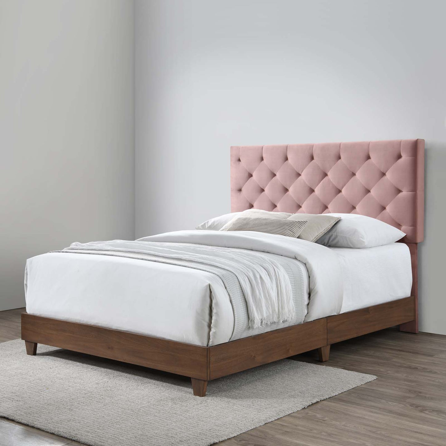 Modway Outlet Rhiannon Diamond Tufted Upholstered Performance Velvet Queen Bed by Modway  Bedroom Furniture Walnut Dusty Rose - MOD-6147-WAL-DUS