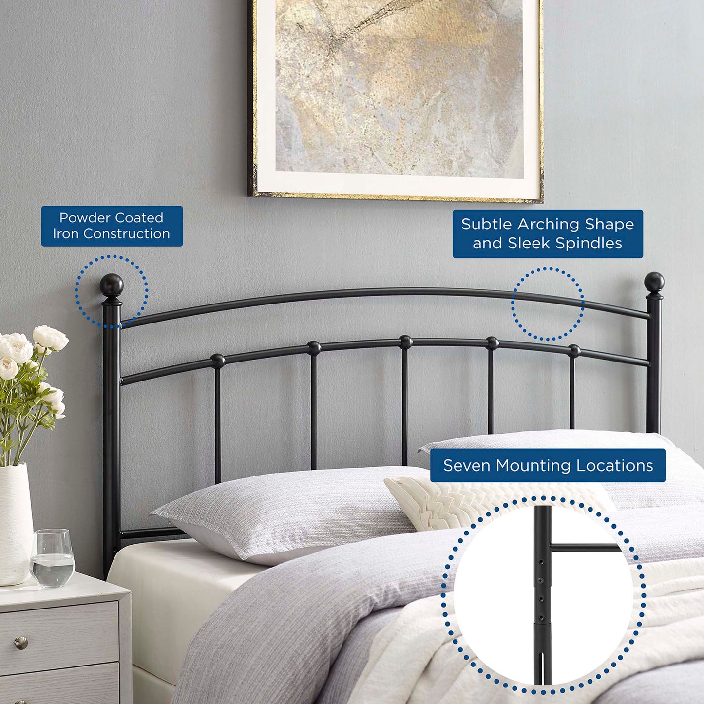 Modway - Abigail Metal Queen Headboard by Modway  Bedroom Headboards Black - MOD-6158-BLK