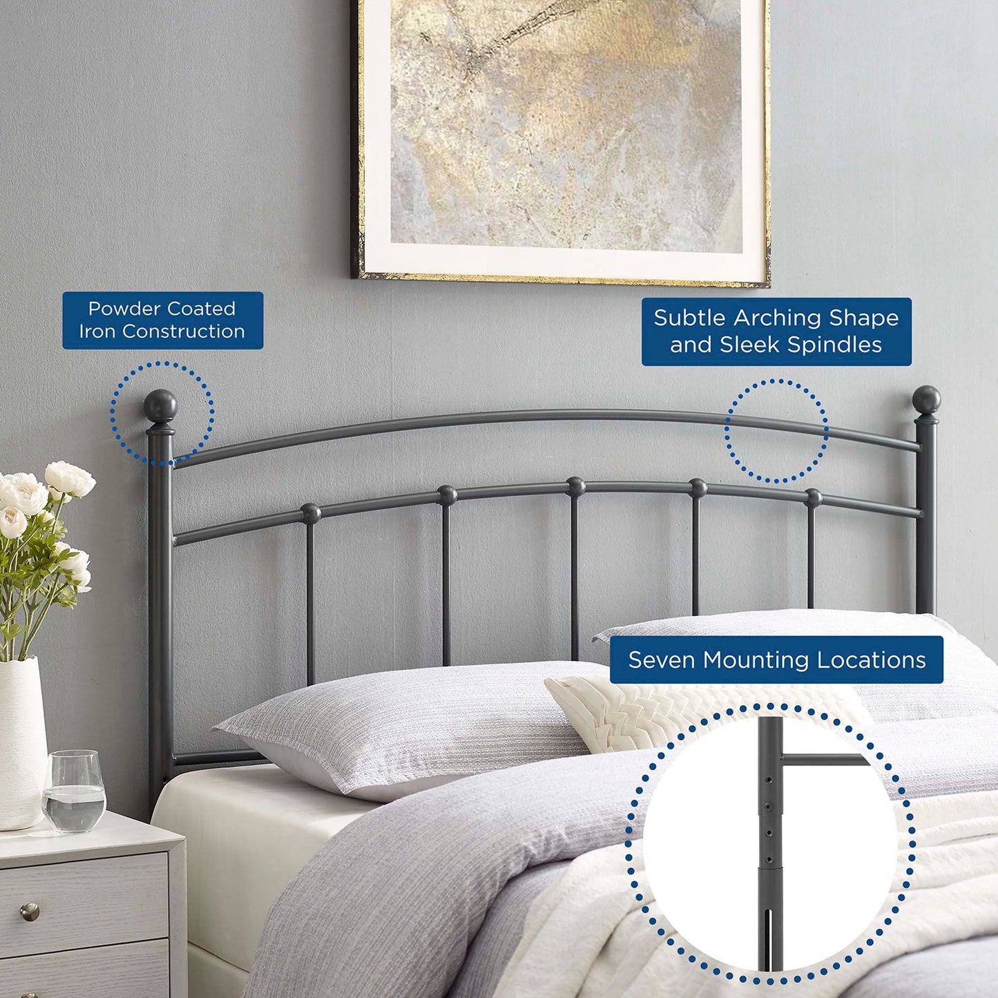 Modway - Abigail Metal Queen Headboard by Modway  Bedroom Headboards Gray - MOD-6158-GRY