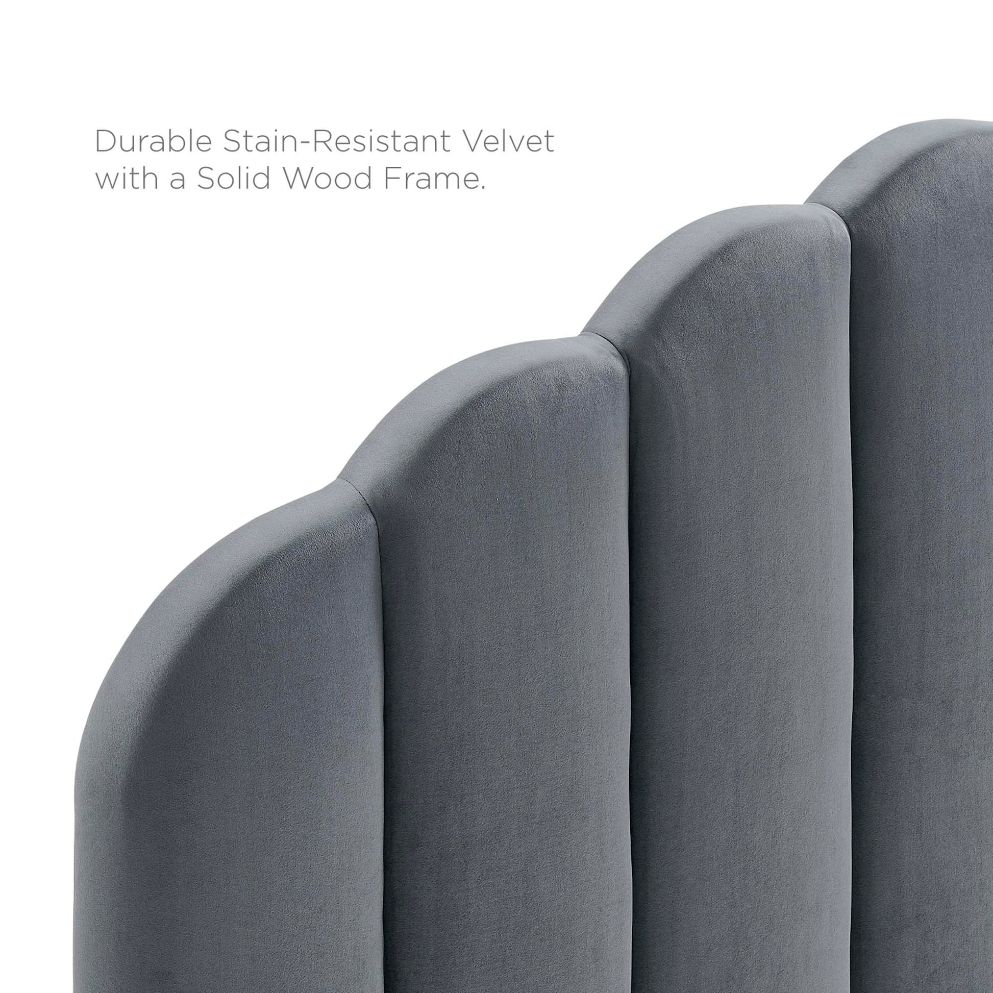 Gray velvet twin headboard.