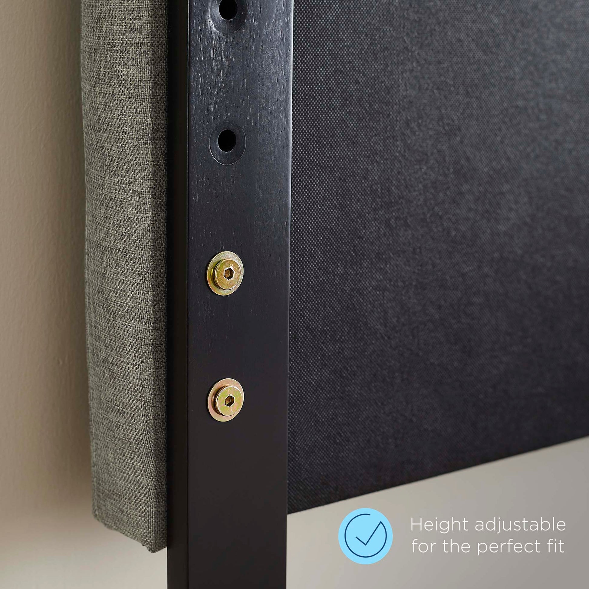 Close-up of a red velvet twin headboard.