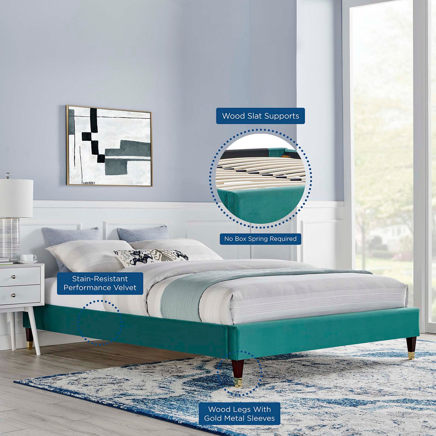 Modway Outlet Harlow Performance Velvet Full Platform Bed Frame by Modway  Bedroom Furniture Teal - MOD-6269-TEA