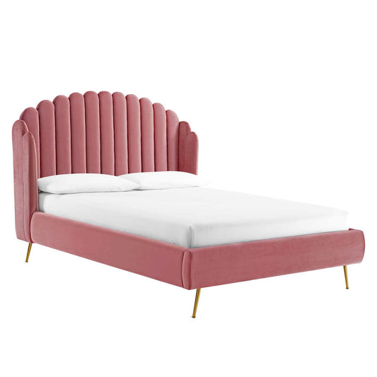 Modway Outlet Lana Performance Velvet Queen Wingback Platform Bed by Modway  Bedroom Furniture Dusty Rose - MOD-6282-DUS