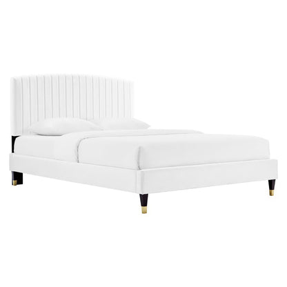 Modway - Alessi Performance Velvet Queen Platform Bed by Modway  Bedroom Beds White - MOD-6284-WHI
