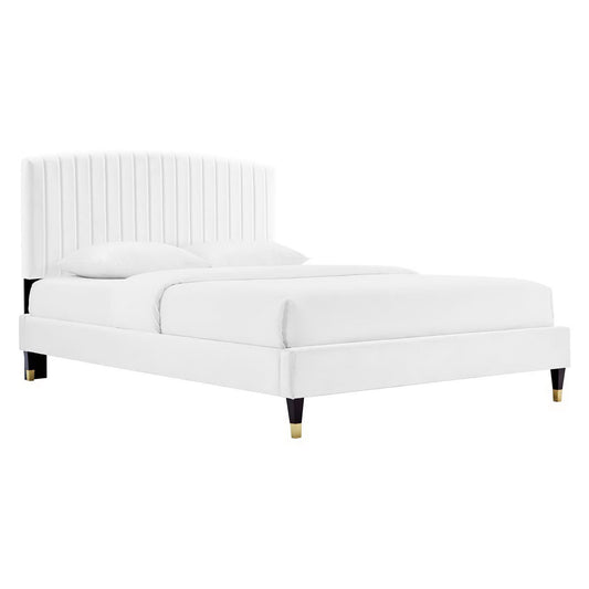 Modway - Alessi Performance Velvet Queen Platform Bed by Modway  Bedroom Beds White - MOD-6284-WHI