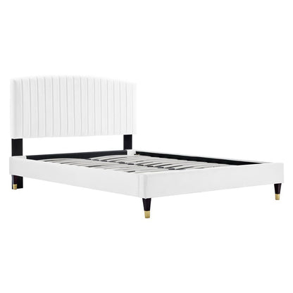 Modway - Alessi Performance Velvet Queen Platform Bed by Modway  Bedroom Beds White - MOD-6284-WHI
