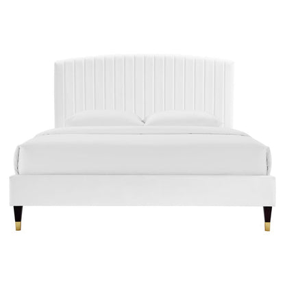 Modway - Alessi Performance Velvet Queen Platform Bed by Modway  Bedroom Beds White - MOD-6284-WHI
