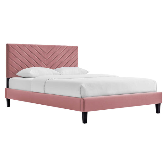 Modway - Roxanne Performance Velvet Queen Platform Bed by Modway  Bedroom Beds Red - MOD-6285-DUS