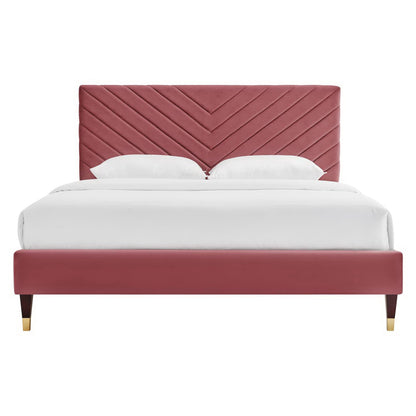 Modway - Roxanne Performance Velvet Queen Platform Bed by Modway  Bedroom Beds Red - MOD-6286-DUS