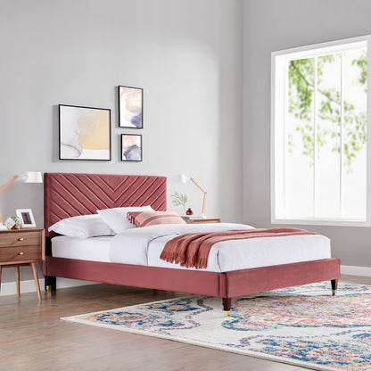 Modway - Roxanne Performance Velvet Queen Platform Bed by Modway  Bedroom Beds Red - MOD-6286-DUS