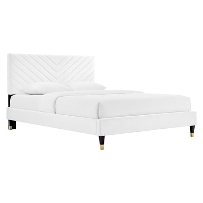 Modway - Roxanne Performance Velvet Queen Platform Bed by Modway  Bedroom Beds White - MOD-6286-WHI