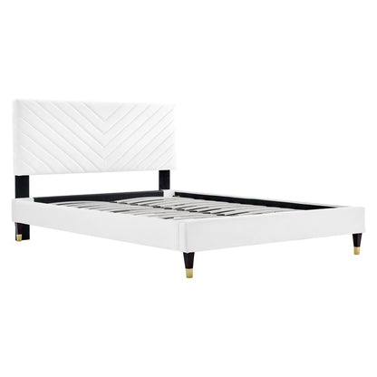 Modway - Roxanne Performance Velvet Queen Platform Bed by Modway  Bedroom Beds White - MOD-6286-WHI