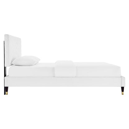 Modway - Roxanne Performance Velvet Queen Platform Bed by Modway  Bedroom Beds White - MOD-6286-WHI
