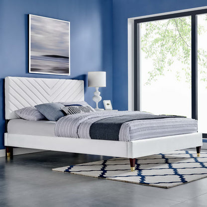 Modway - Roxanne Performance Velvet Queen Platform Bed by Modway  Bedroom Beds White - MOD-6286-WHI