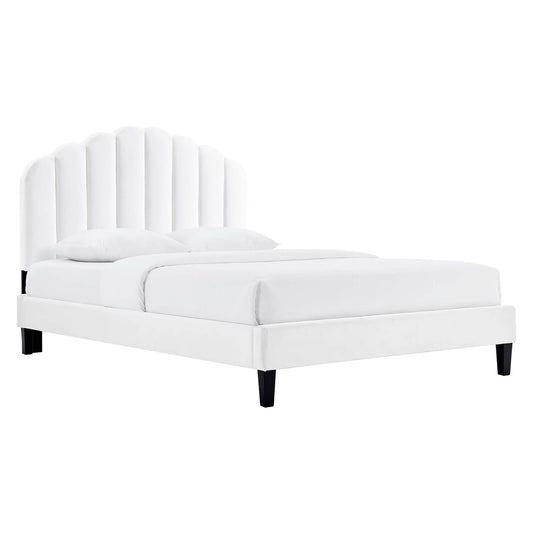 Modway - Daisy Performance Velvet Queen Platform Bed by Modway  Bedroom Beds White - MOD-6287-WHI