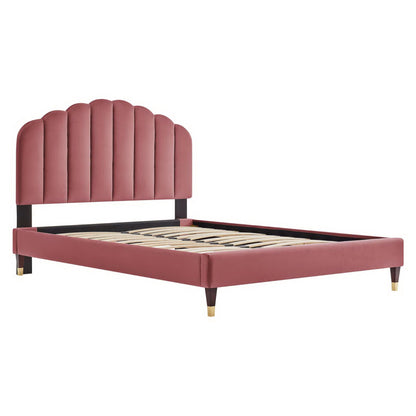 Modway - Daisy Performance Velvet Queen Platform Bed by Modway  Bedroom Beds Red - MOD-6288-DUS