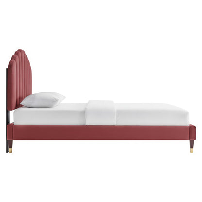 Modway - Daisy Performance Velvet Queen Platform Bed by Modway  Bedroom Beds Red - MOD-6288-DUS