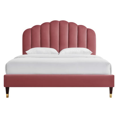 Modway - Daisy Performance Velvet Queen Platform Bed by Modway  Bedroom Beds Red - MOD-6288-DUS