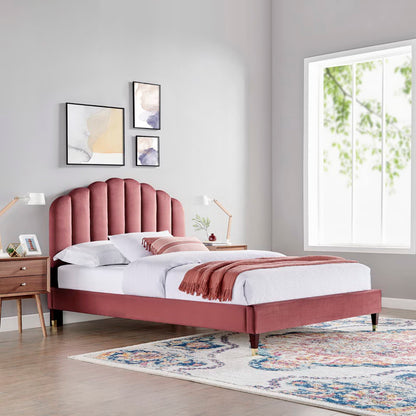 Modway - Daisy Performance Velvet Queen Platform Bed by Modway  Bedroom Beds Red - MOD-6288-DUS