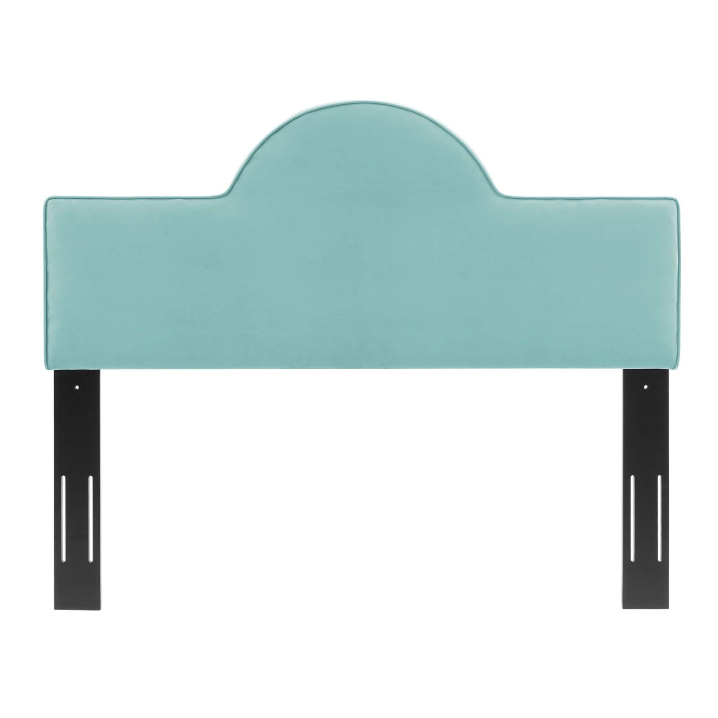Mint velvet padded twin headboard with a rounded cloud crown and black metal legs.