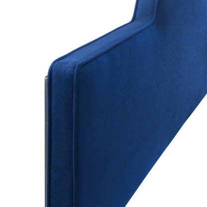 Navy blue velvet full/queen headboard with a modern squared silhouette.