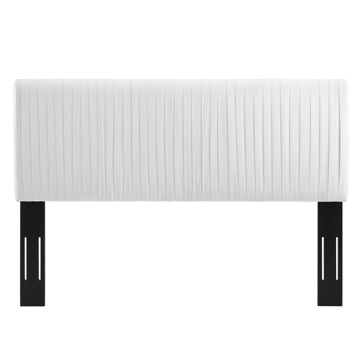 White channel-tufted velvet headboard for full/queen bed.