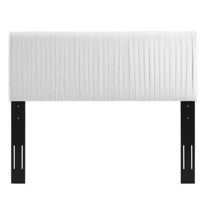 White upholstered headboard with vertical channel tufting; padded panel for a full or queen size bed.