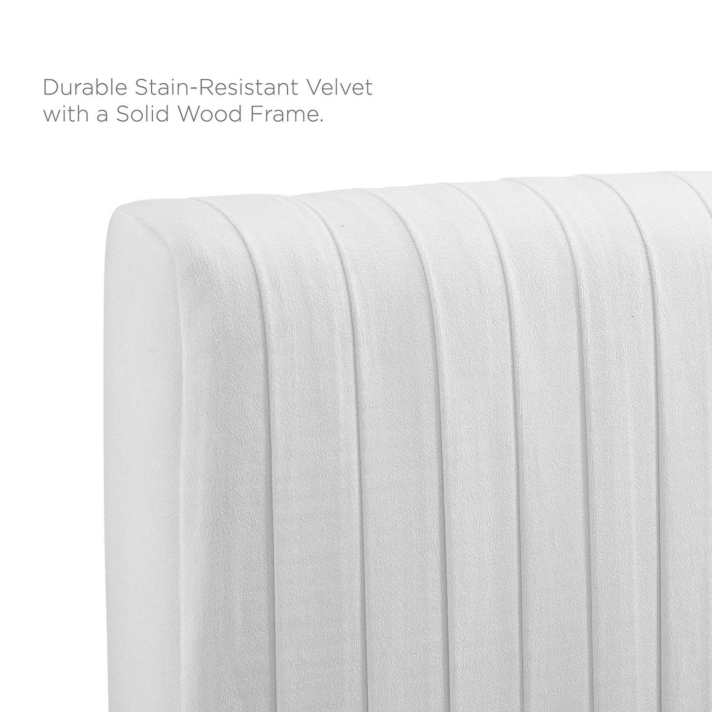 White velvet upholstered headboard with vertical channel tufting (Full/Queen).