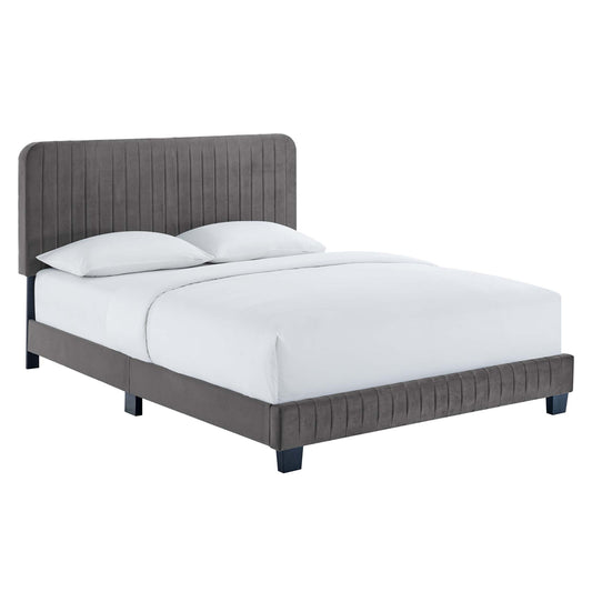 Modway Outlet Celine Channel Tufted Performance Velvet Full Platform Bed by Modway  Bedroom Furniture Gray - MOD-6335-GRY