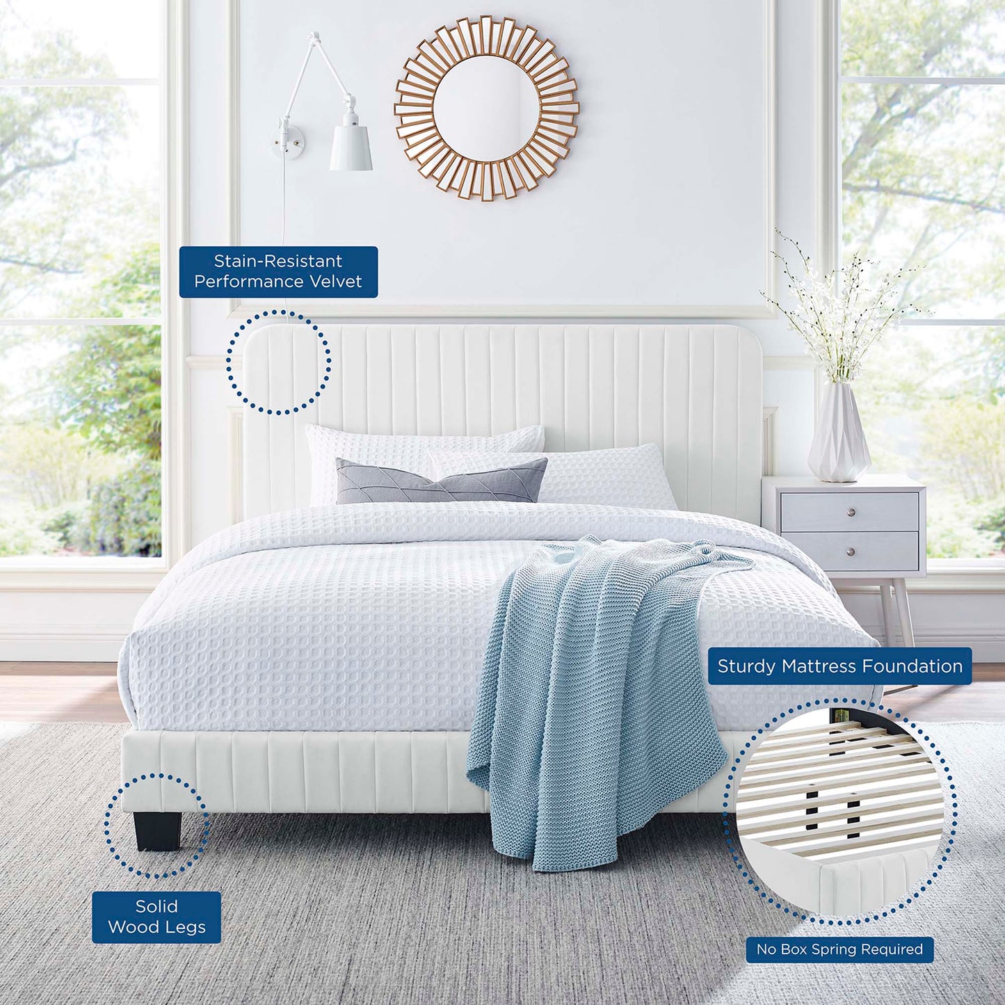 Modway Outlet Celine Channel Tufted Performance Velvet Full Platform Bed by Modway  Bedroom Furniture White - MOD-6335-WHI