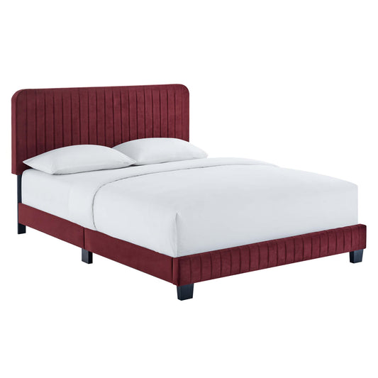 Modway Outlet Celine Channel Tufted Performance Velvet Twin Platform Bed by Modway  Bedroom Furniture Maroon - MOD-6336-MAR