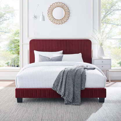 Modway Outlet Celine Channel Tufted Performance Velvet Twin Platform Bed by Modway  Bedroom Furniture Maroon - MOD-6336-MAR