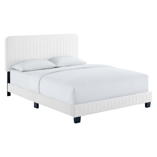 Modway Outlet Celine Channel Tufted Performance Velvet Twin Platform Bed by Modway  Bedroom Furniture White - MOD-6336-WHI