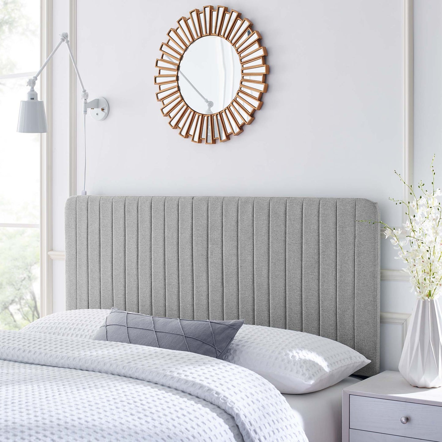 Modway - Milenna Channel Tufted Upholstered Fabric King/California King Headboard by Modway  Bedroom Headboards Gray - MOD-6342-LGR