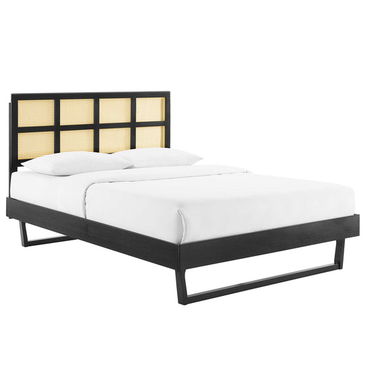 Modway Outlet Sidney Cane and Wood Queen Platform Bed With Angular Legs by Modway  Bedroom Furniture Black - MOD-6369-BLK
