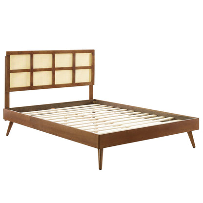 Modway Outlet Sidney Cane and Wood Queen Platform Bed With Splayed Legs by Modway  Bedroom Furniture Walnut - MOD-6370-WAL