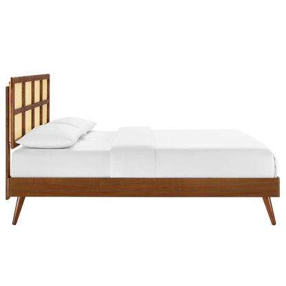 Modway Outlet Sidney Cane and Wood Queen Platform Bed With Splayed Legs by Modway  Bedroom Furniture Walnut - MOD-6370-WAL