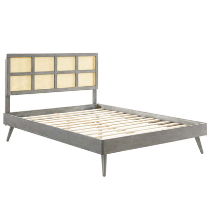 Modway Outlet Sidney Cane and Wood Full Platform Bed With Splayed Legs by Modway  Bedroom Furniture Gray - MOD-6374-GRY