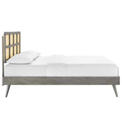 Modway Outlet Sidney Cane and Wood Full Platform Bed With Splayed Legs by Modway  Bedroom Furniture Gray - MOD-6374-GRY