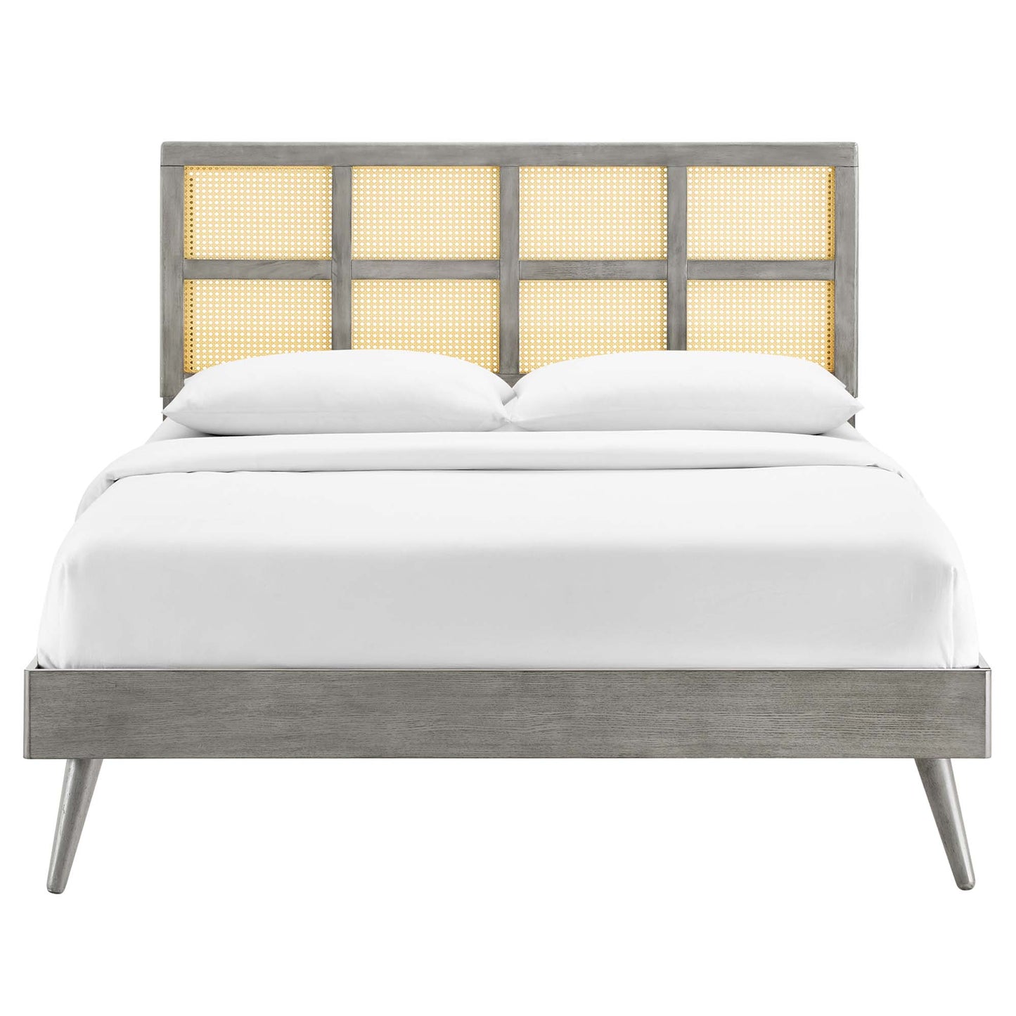 Modway Outlet Sidney Cane and Wood Full Platform Bed With Splayed Legs by Modway  Bedroom Furniture Gray - MOD-6374-GRY
